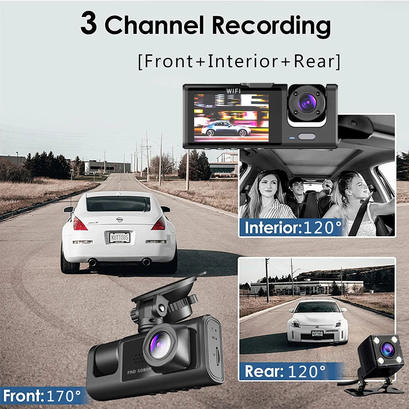 DashGuard Pro - 3 Channel Dash Camera with WiFi, 1080P HD and up to 64GB SD Card